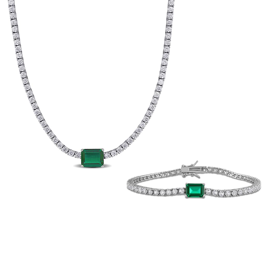 Miadora Sterling Silver Created Gemstone Necklace and Bracelet Set