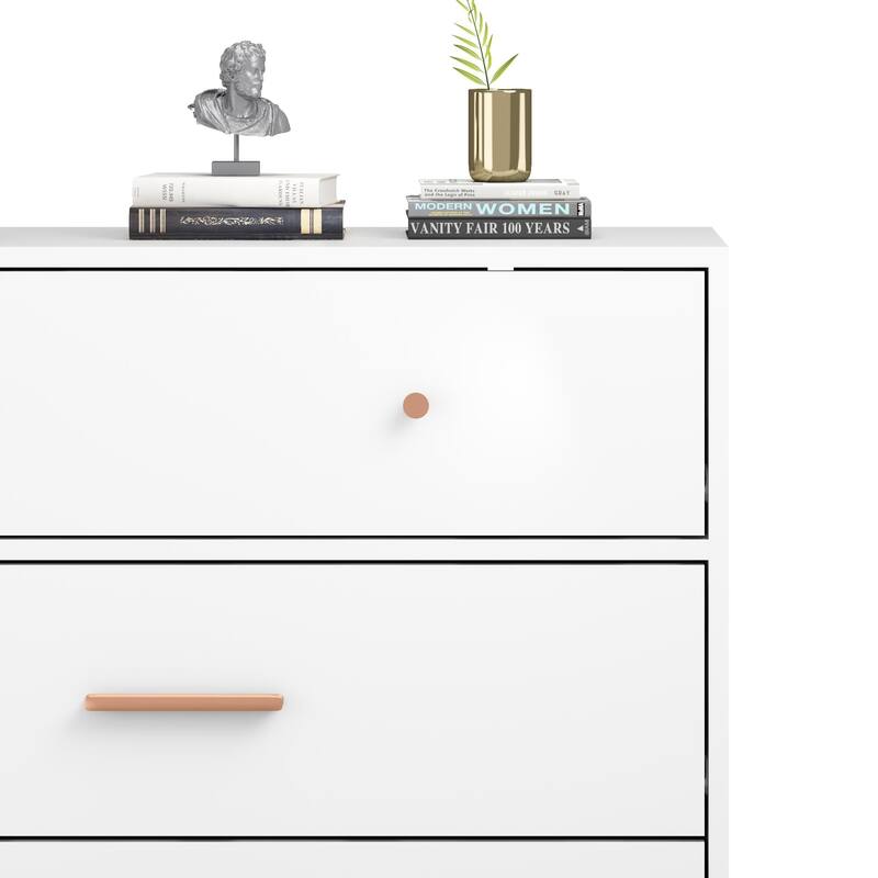 Nordic Style 3-Drawer Storage Cabinet, Modern White Chest of Drawers with Rose Gold Handles & Solid Wood Base