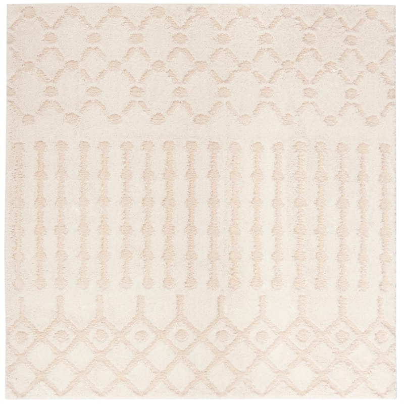 SAFAVIEH Sparta Shag Albina 1.2-inch Thick Rug - 6'7" Square - Creme/Creme