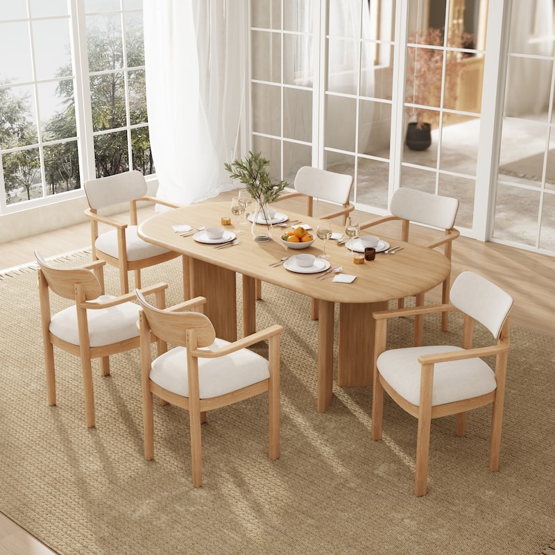 Christopher Knight Home - Upholstered Rubberwood Dining Chair Set with Fabric Seat - Natural - Set of 6