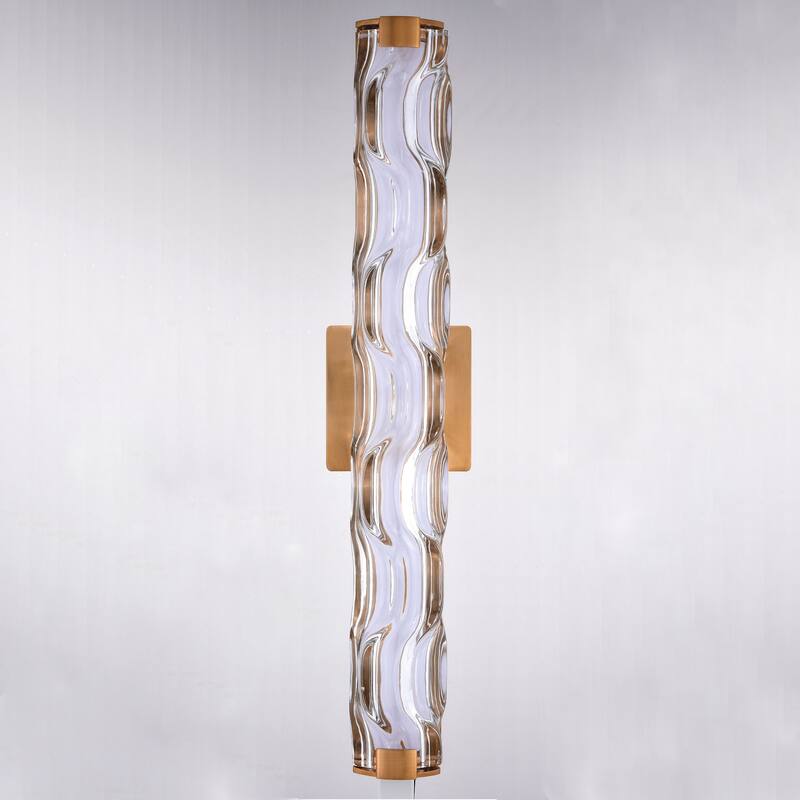 Marseille 1-Light Bathroom Vanity Lighting Fixture, Clear Wave Glass Shade, Dimmable, Integrated LED, Wall Mounted Sconce