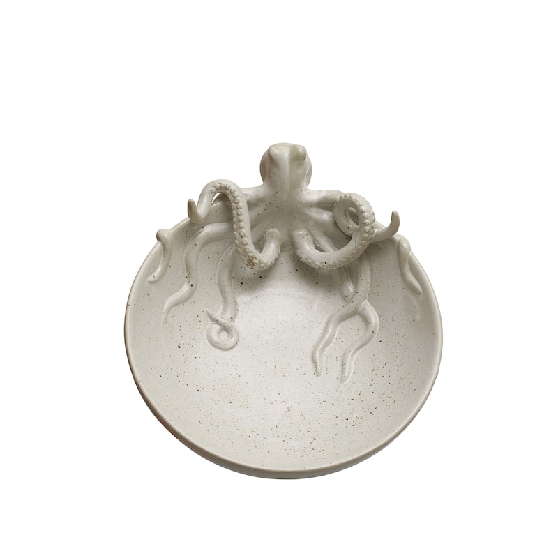 Stoneware Octopus Bowl with Reactive Glaze - 13.8"L x 11.8"W x 5.4"H - 13.8"L x 11.8"W x 5.4"H - White