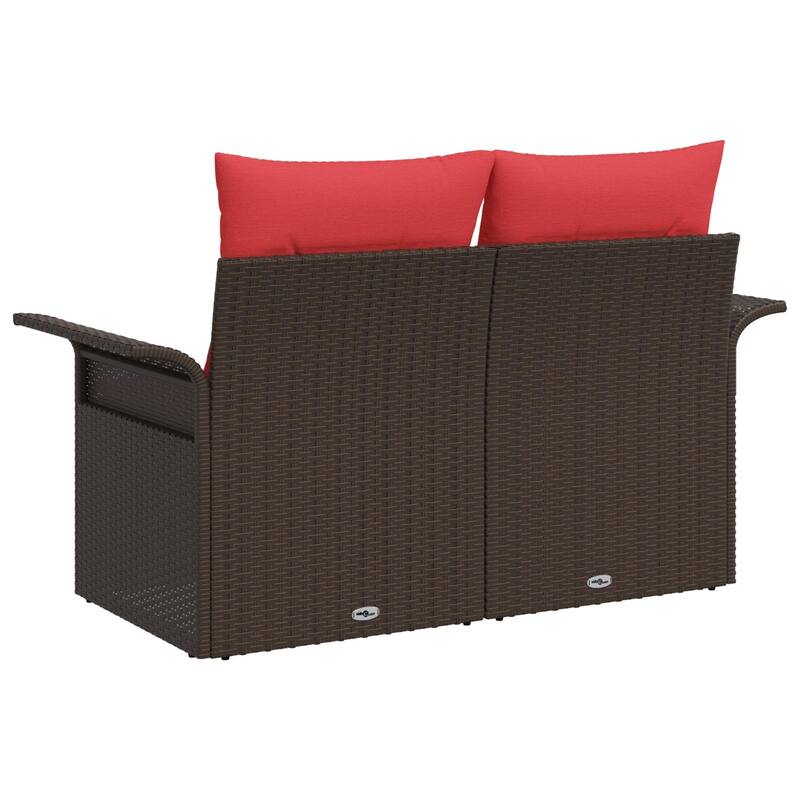 vidaXL 2-Seater Garden Sofa with Cushions Black/Brown/Grey Poly Rattan