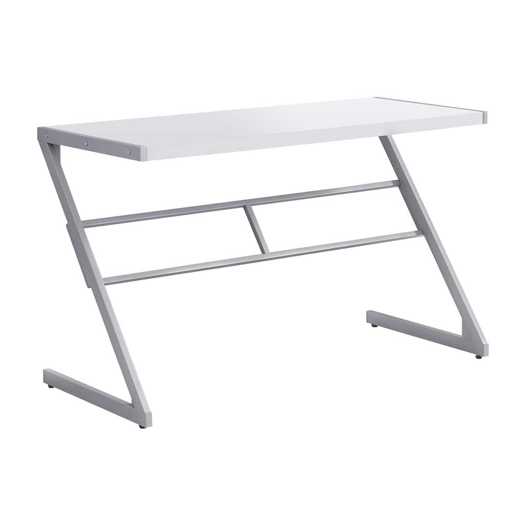 Computer Desk, Home Office, Laptop, 48"l, Work, White Laminate, Grey Metal, Contemporary
