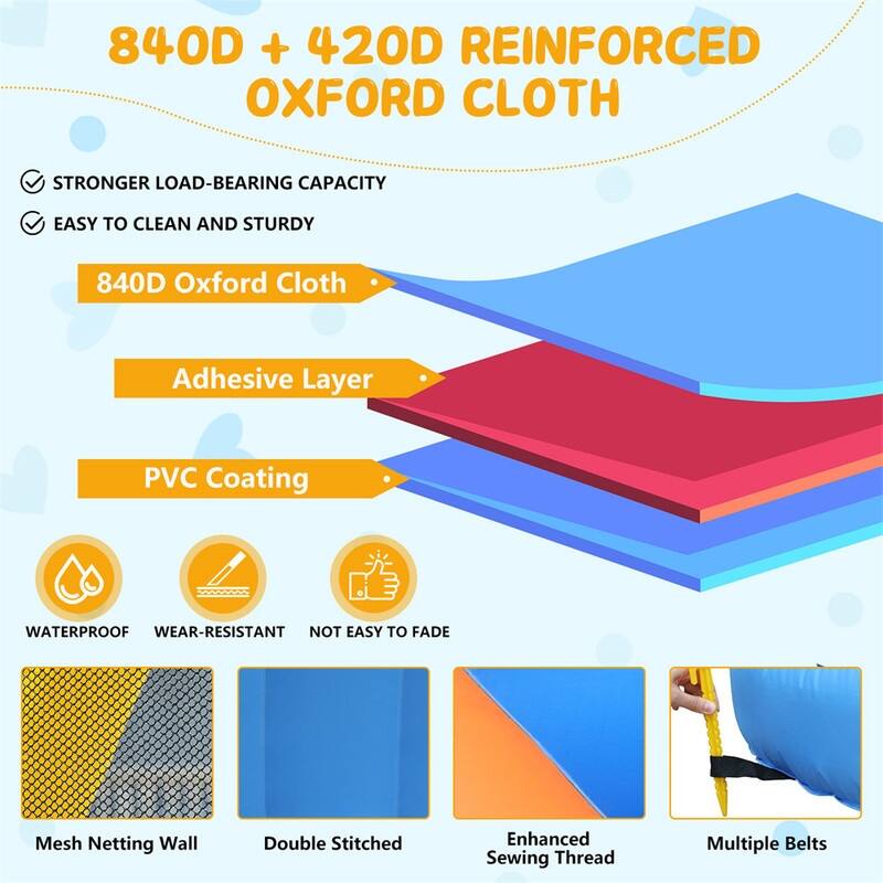 Oxford Cloth Inflatable Castle Bounce House In Blue And Yellow With Double Slides, Climbing Wall And Water Pool - N/A