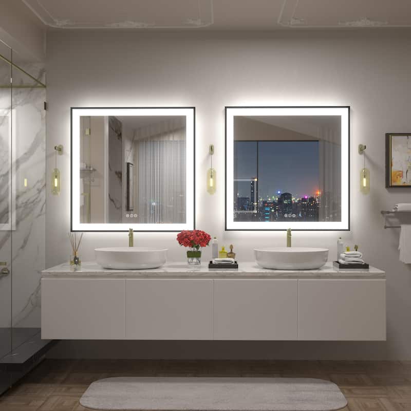 Front & Back LED Anti-Fog Tempered Glass Framed Bathroom/Vanity Mirror 3-Year Warranty