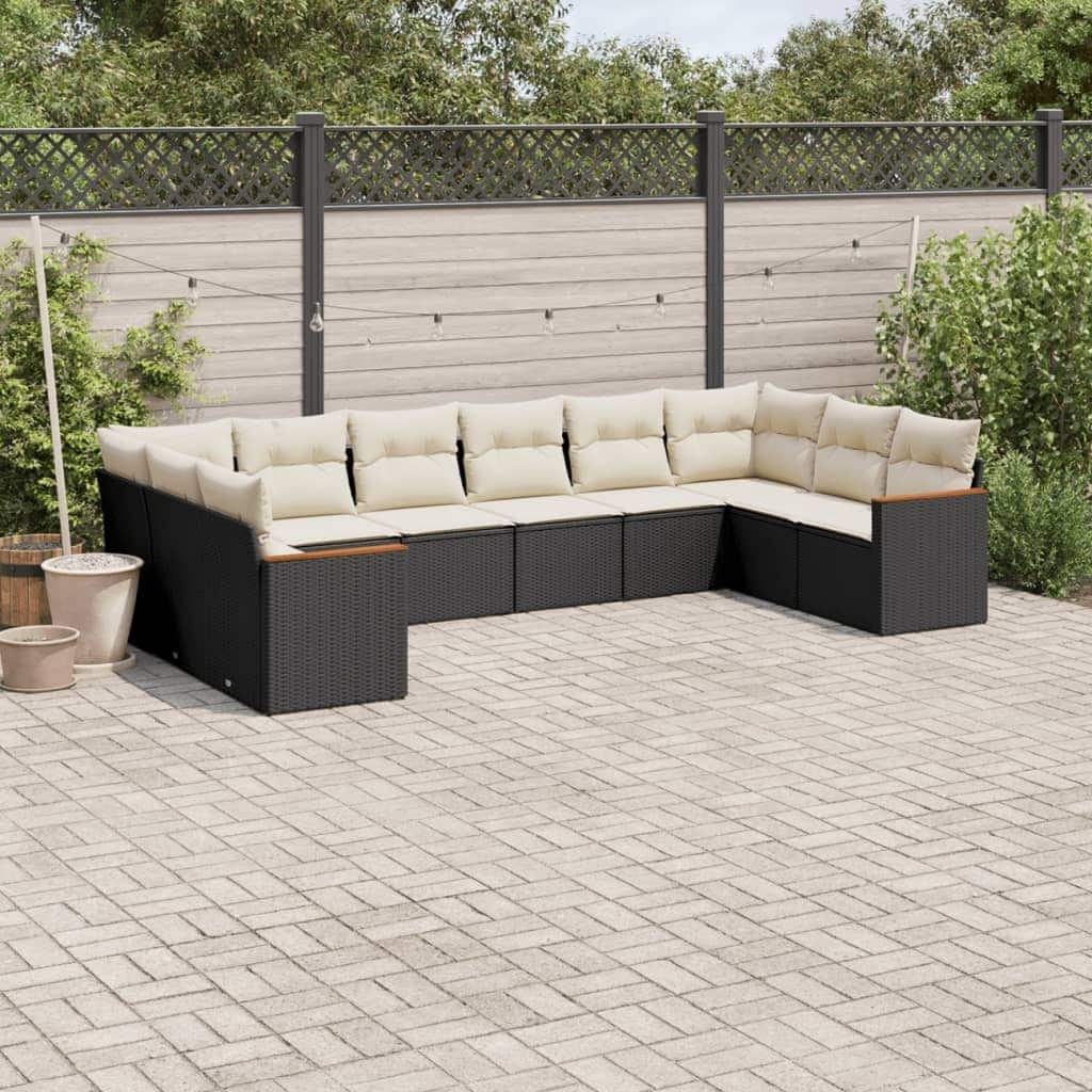 vidaXL Patio Sofa Set with Cushions Outdoor Conversation Furniture Poly Rattan - 24.4 x 24.4 x 27.2 in