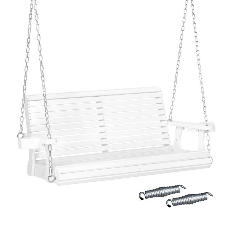 Upgraded 2-Person Wood Porch Swing with Cup Holders and Chains - N/A