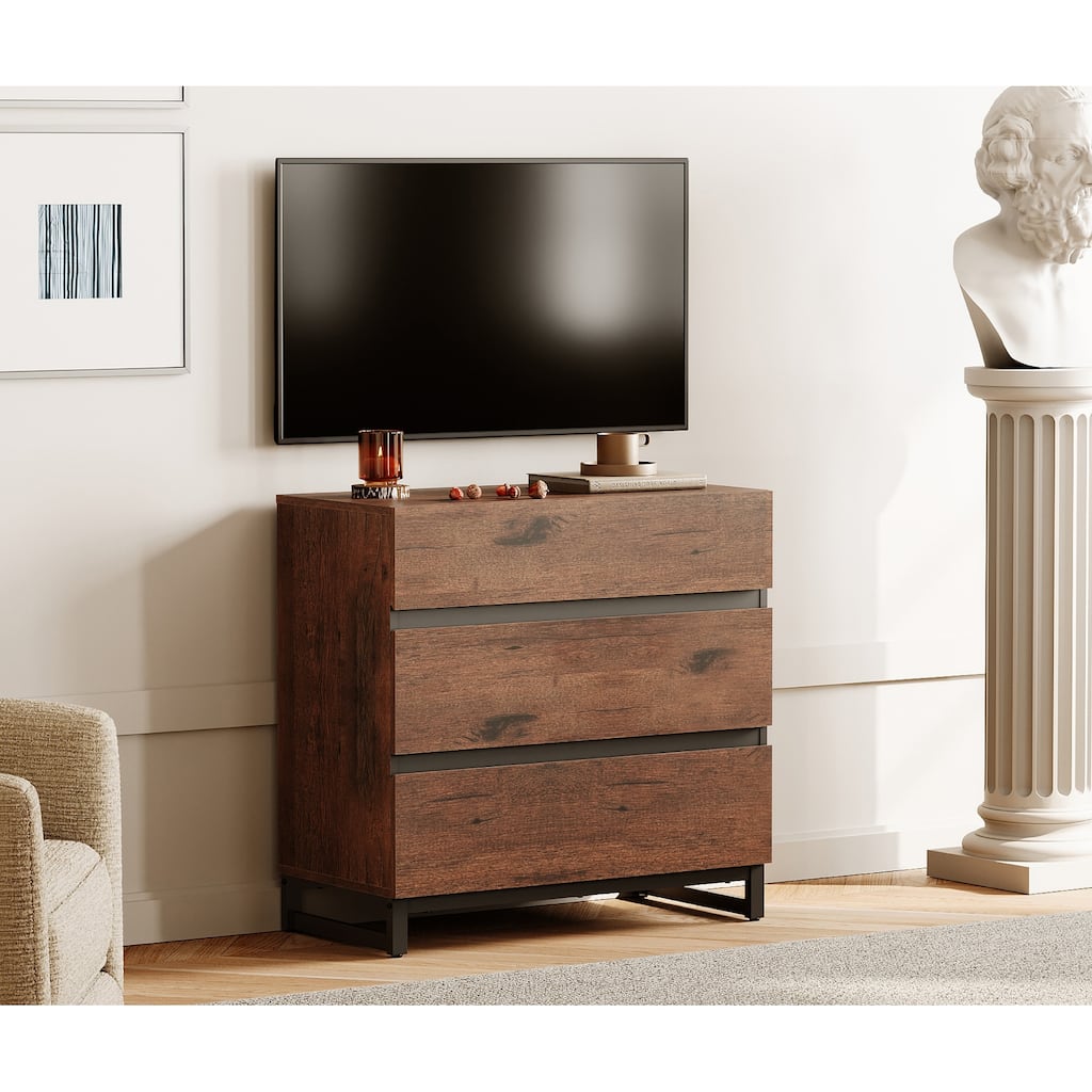 Modern TV Stand for 40 inch TVs, Entertainment Center Console with 3 Drawers, Metal Base, Living Room, Bedroom
