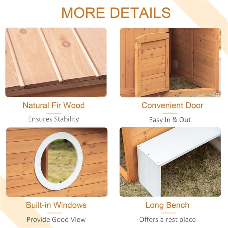 Yellow Wooden Kids Outdoor Playhouse with Mailbox Blackboard Bench and Flowerpot Holder - 48" L x 42.5" W x 53.25" H