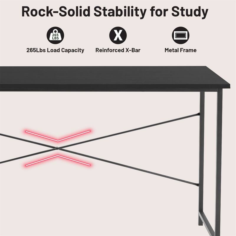 Computer Desk, 40-63 Inch Home Office Desk, Gaming Writing Work from Home Study Desk, Large Legroom, Sturdy Metal Frame
