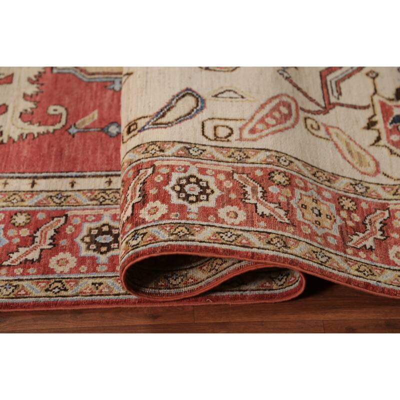 Oriental Heriz Serapi Rug Hand-Knotted Orange Wool Carpet - 8'0"x 10'6"