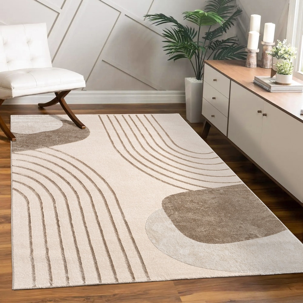 Elegant Area Rug with Modern Carved Lines and Artistic Pattern