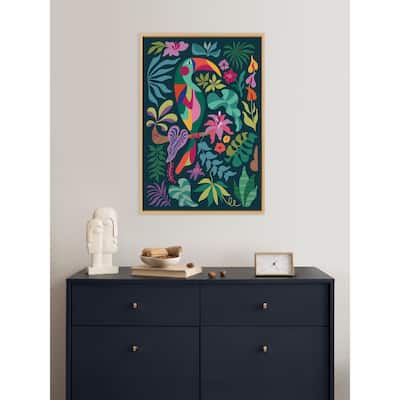 Kate and Laurel Sylvie Tropical Toucan Framed Canvas by Rachel Lee