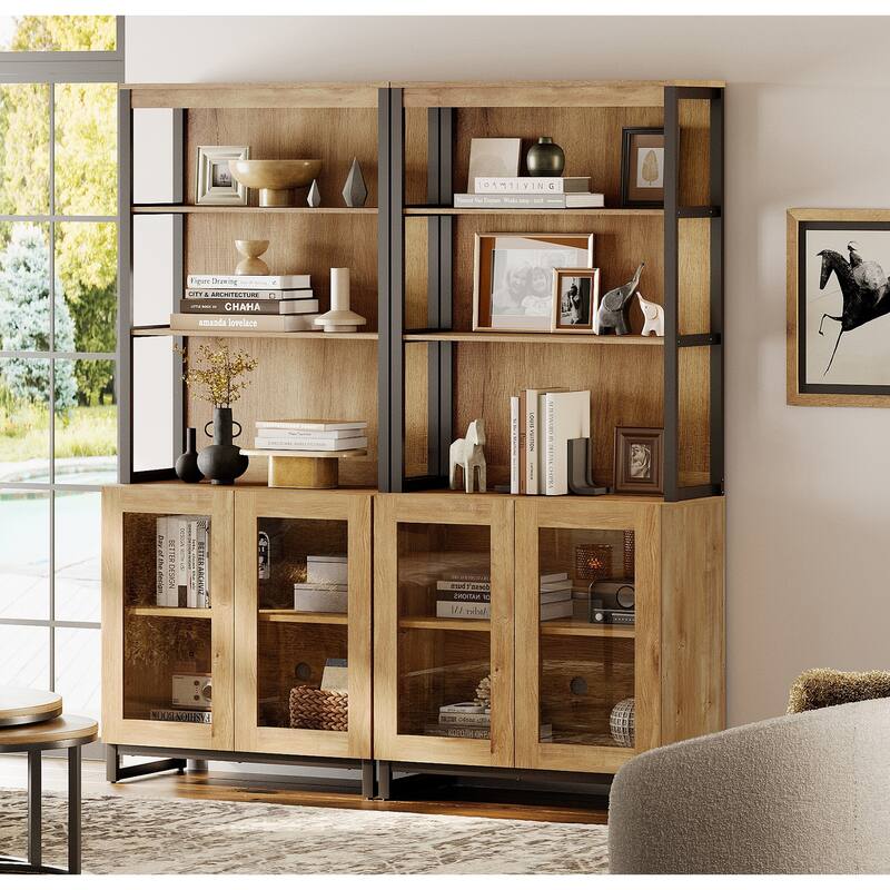 2PCS Modern 72" Sideboard with Glass Doors and Adjustable Shelves, Multifunctional Buffet for Dining Room or Kitchen