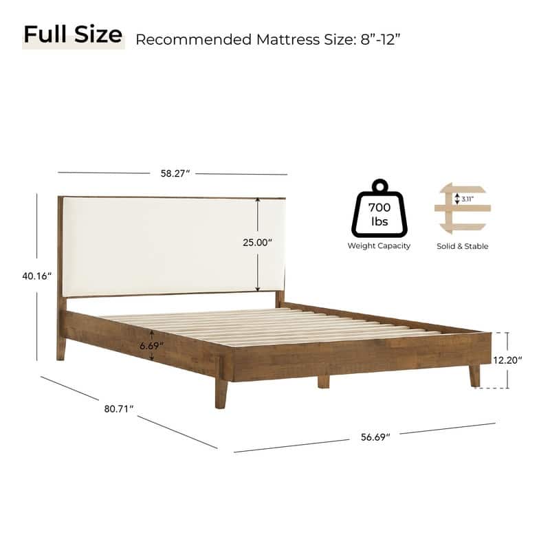 Spruce & Spring Modern Bouclé Platform Bed with Upholstered Headboard & Solid Wood Frame