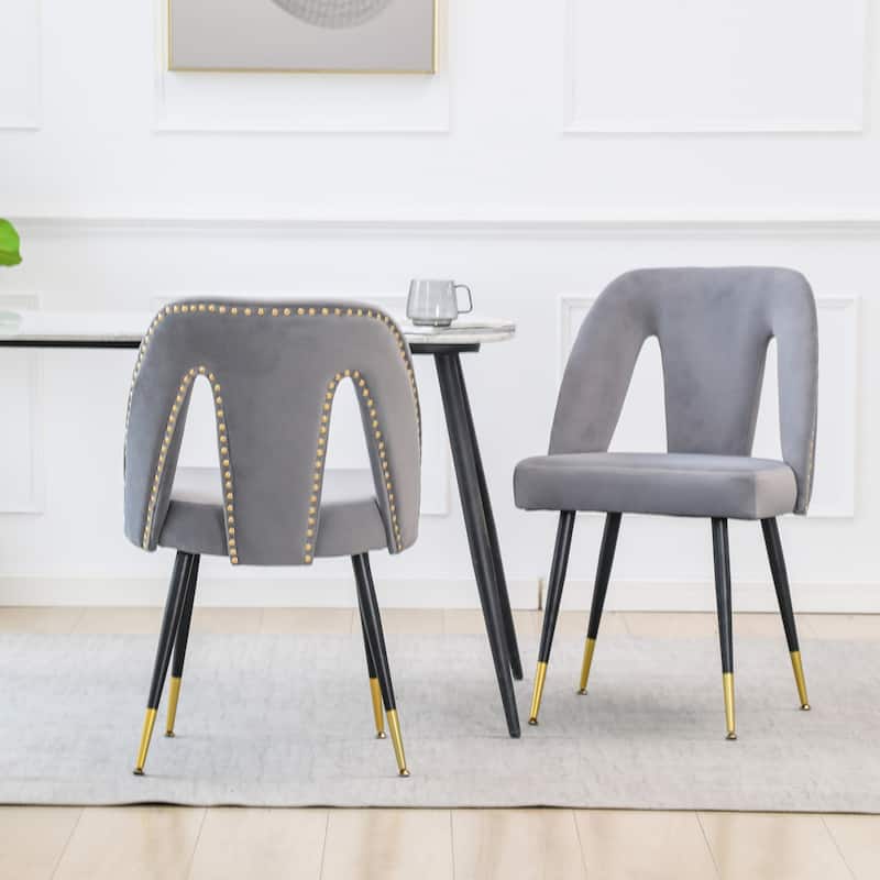 Velvet Upholstered Dining Chair with Nailheads - Grey