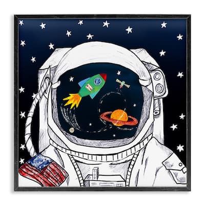 Stupell US Astronaut Suit Space Galaxy Reflection Framed Wall Art, 12x12 - Blue