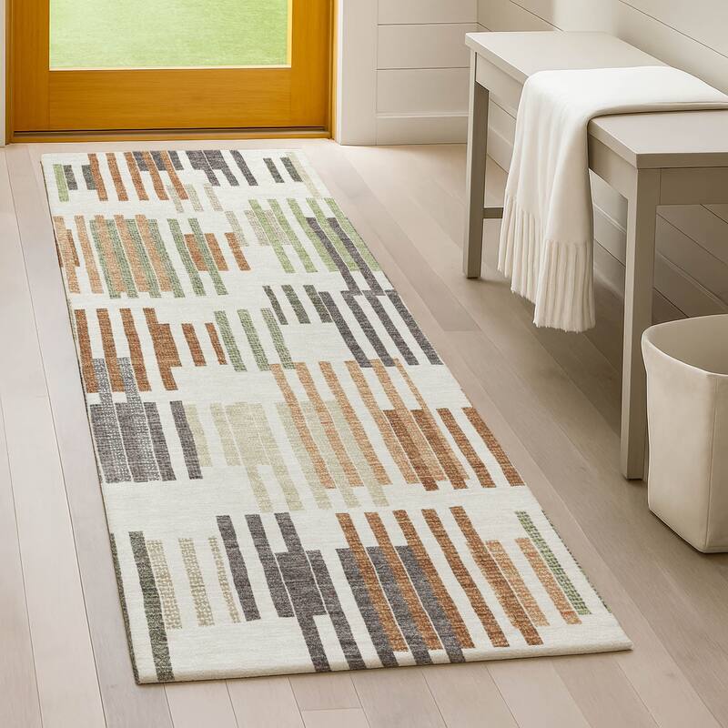 Machine Washable Indoor/ Outdoor Modern Pines Chantille Rug