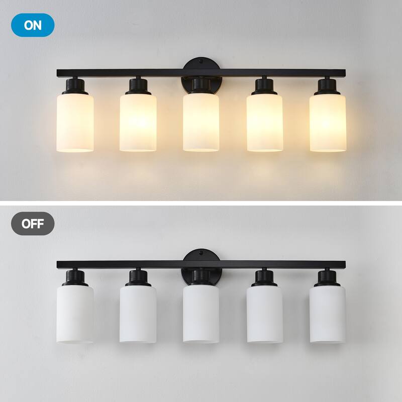 5-Light Matte Black Wall Lamps with White Glass Shades (No Bulbs) Sconce Lighting for Bedroom Living Room