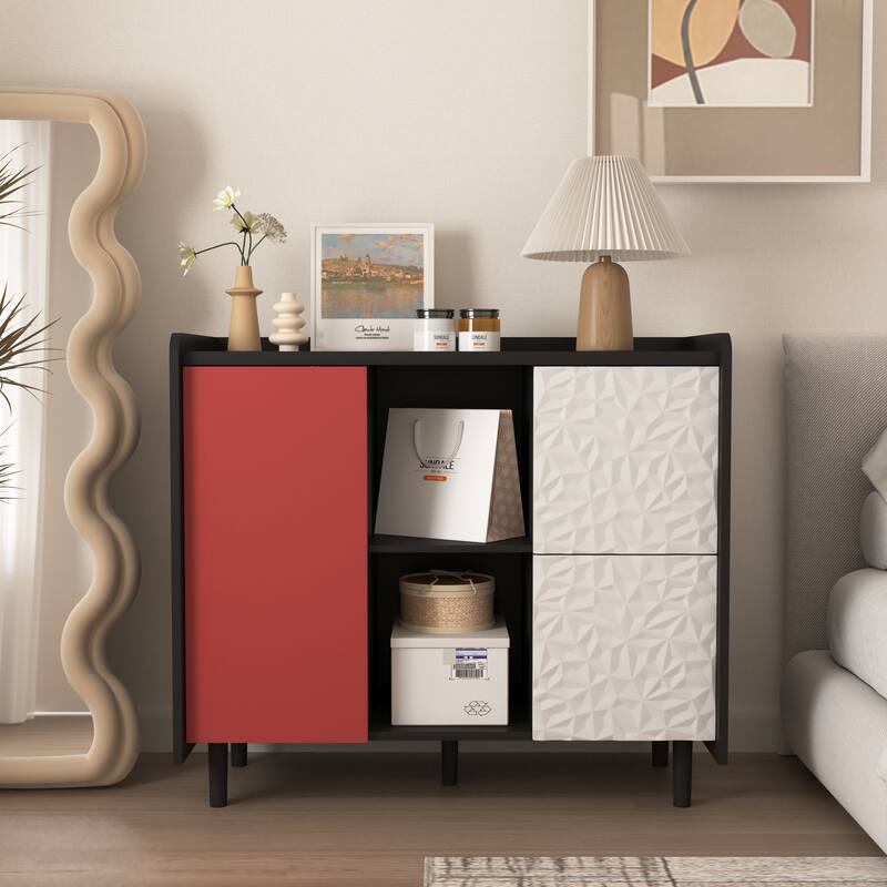 Modern Sideboard Buffet Cabinet with 2 Drawers and 2 Open Storage Compartment