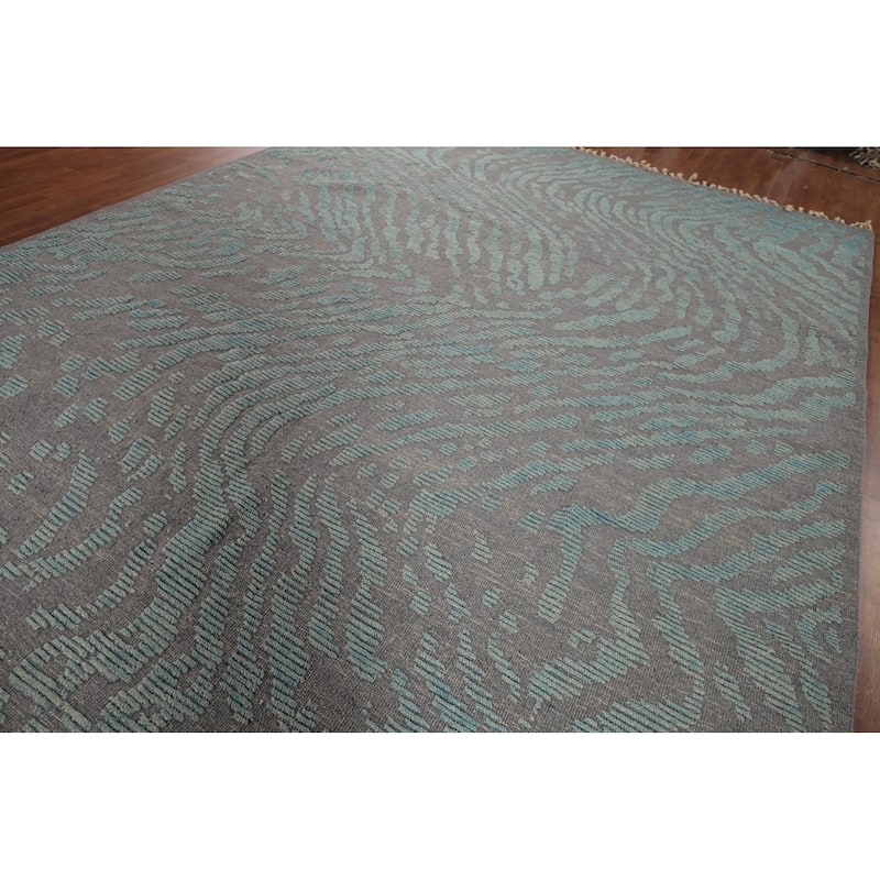 All-Over Abstract Moroccan Area Rug Hand-Knotted Wool Carpet - 9'9"x 12'4"