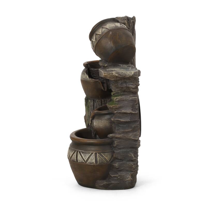 19.75" High Weather Resistant Floor Fountain with Light, 3 Tier Outdoor Fountain, Brown + Gray