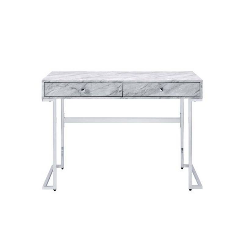 Writing Desk with 2 Drawers and Faux Marble Top, Gray