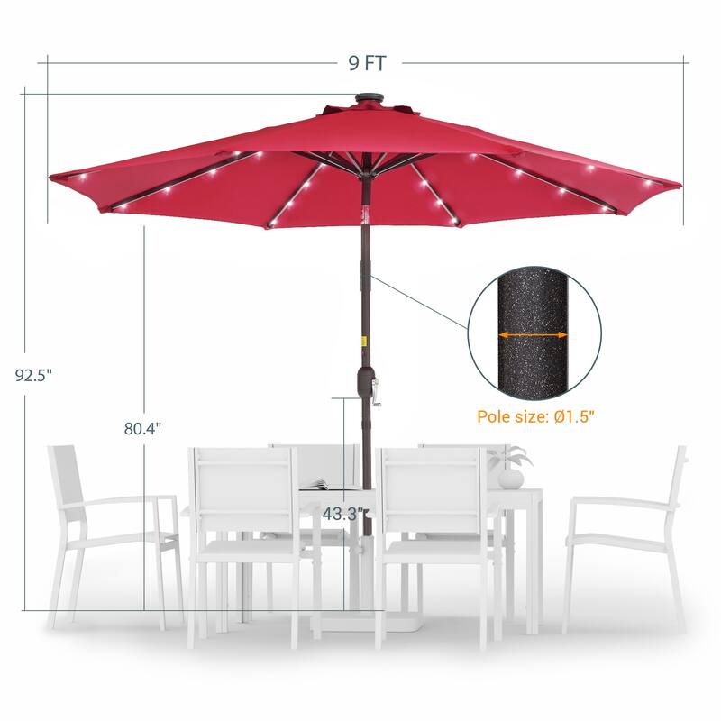 LIVOOSUN 9Ft Patio LED Market Umbrella Outdoor Table Steel Umbrella