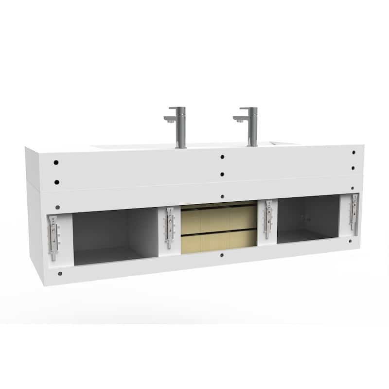 Nile 60" Wall Mounted Bathroom Vanity Set w/ White Top