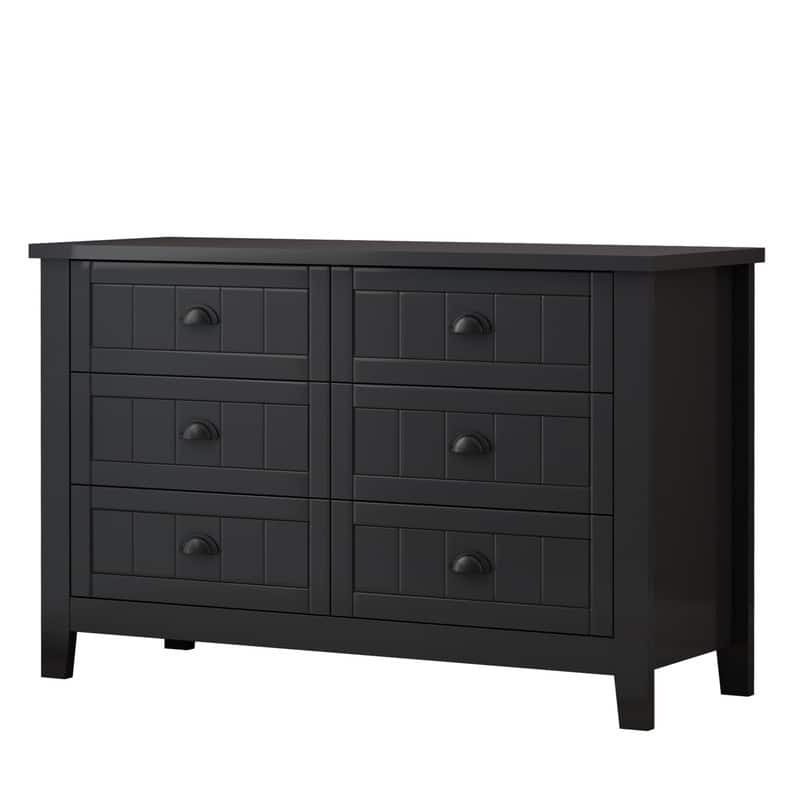 Black 6 Drawer Double Dresser Bedroom Storage Cabinet