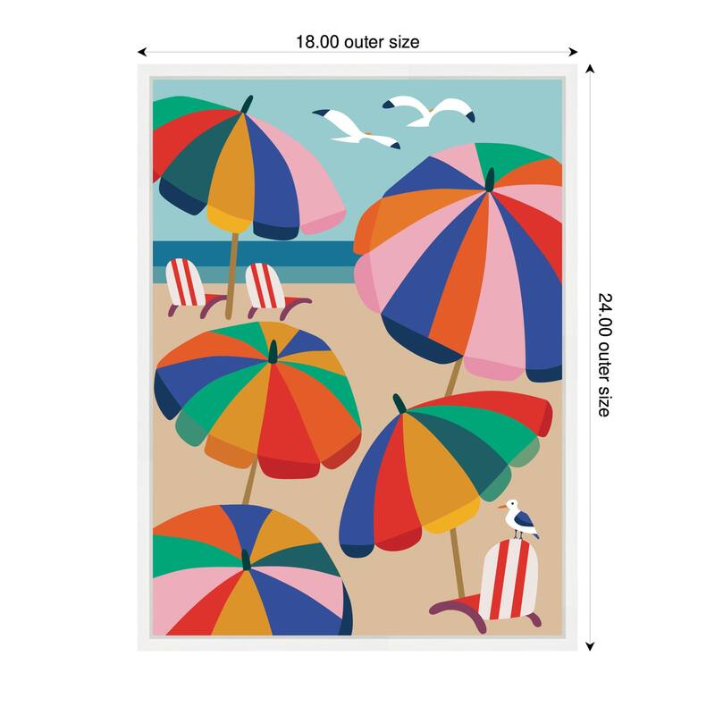 Kate and Laurel Coastal Beach Umbrellas by Rachel Lee Framed Canvas Wall Art Print