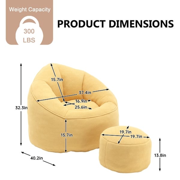 dimension image slide 3 of 6, Microfiber Upholstered High Density Memory Foam Round Lazy Bean Bag Sofa Chair with Ottoman