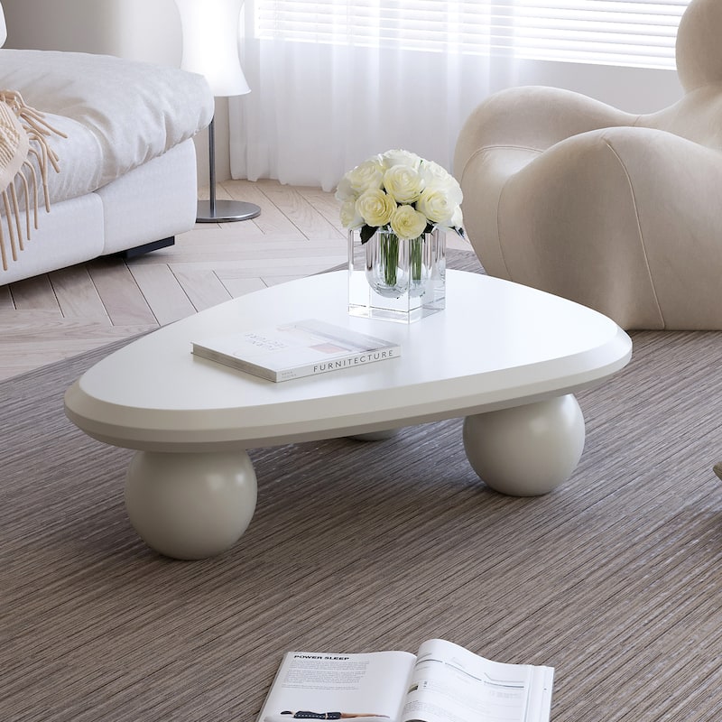 Modern Cloud Coffee Table Stylish Coffee Table Wooden Decorative Center Table with 3 Ball Legs, for Living Rooms