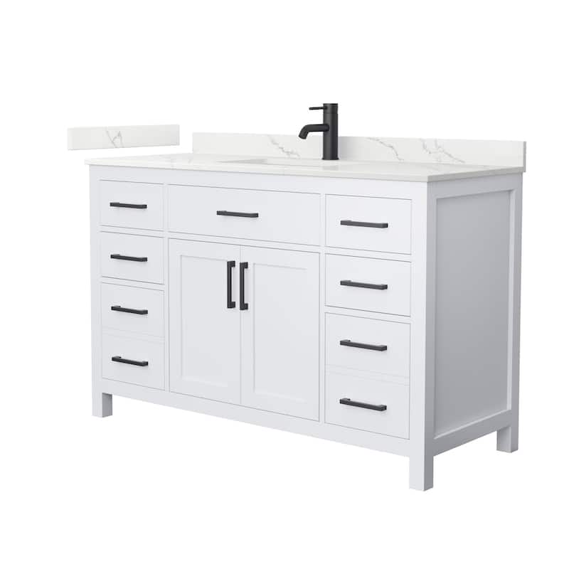Wyndham Collection WCG2424-54S-QTZ-UNSMXX Beckett 54" Free Standing - White / Giotto Quartz Top / Matte Black Hardware