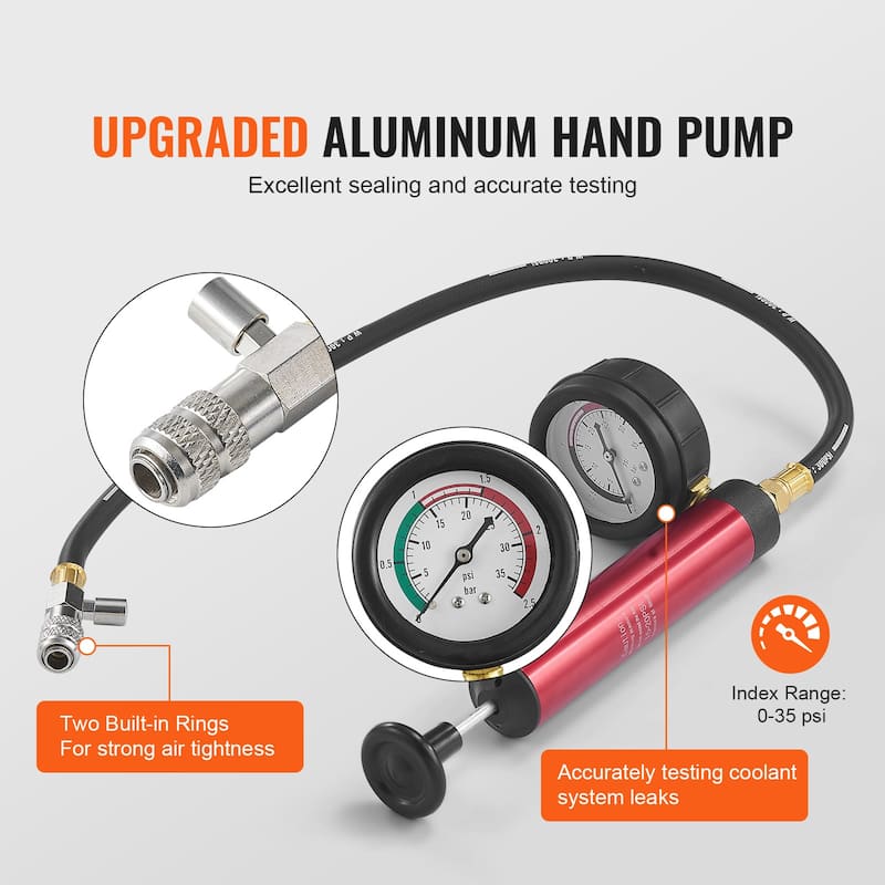 Universal Radiator Pressure Tester Kit, Coolant Pressure Tester Kit with Manual Pump and Color-coded Test Caps