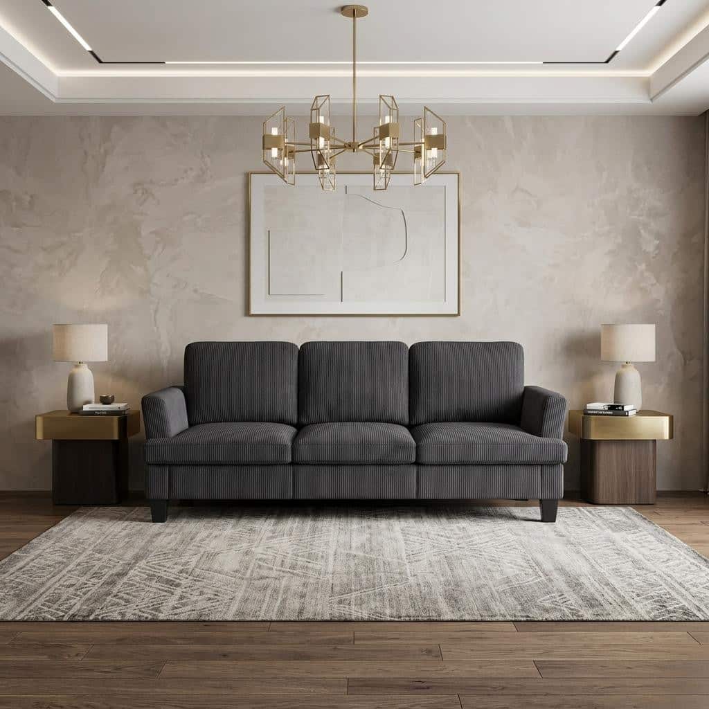 HomeRoots 84" Dark Gray Corduroy Sofa