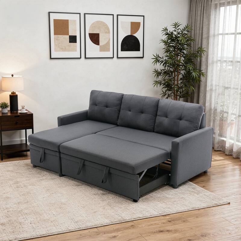 Tufted Convertible Corduroy/ Linen Modular Sectional Sofa with Storage Chaise