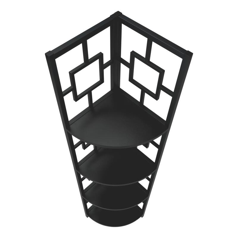 Bookshelf, Bookcase, Etagere, Corner, 4 Tier, 62"h, Office, Bedroom, Laminate, Metal, Contemporary, Modern