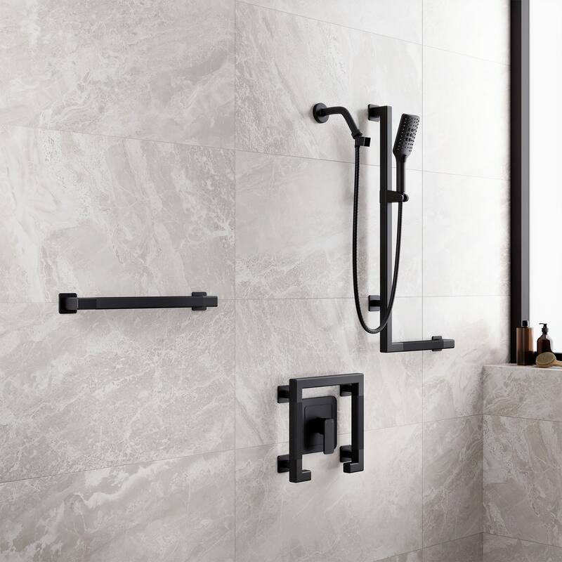 Seville Slide Bar ADA Compliant 500 lb Weight Capacity Slide Bar with Multi-function Handshower Left Matte Black