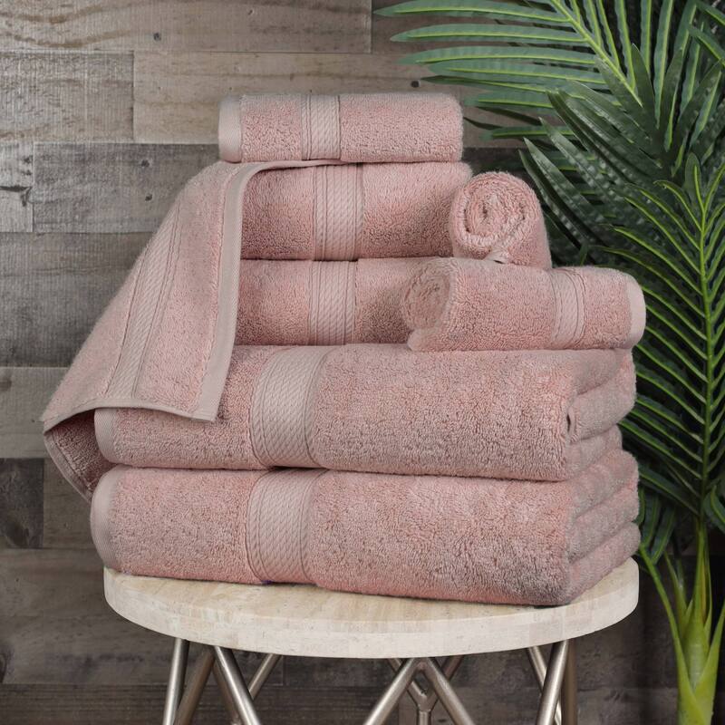 Superior Egyptian Cotton Pile Heavyweight 8-Piece Towel Set - Muted Mauve