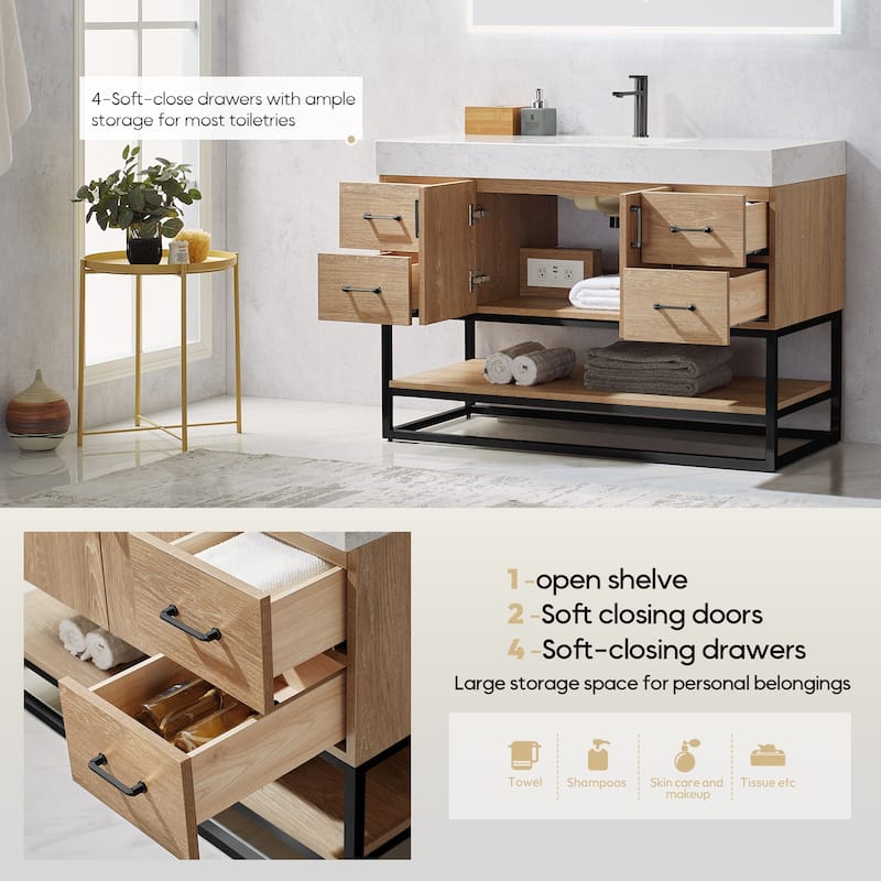 Alistair 48" Single Vanity with White Grain Stone Top without Mirror