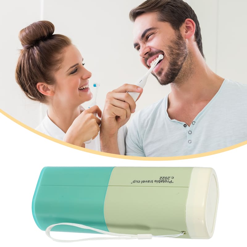 Large Capacity Toothbrush Case with Cup PP PE 7.87"x3.07"x2.28" - Green