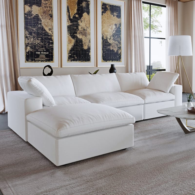L-shape Linen Upholstered Sofa Multiple Cushions Sectional Couch - White