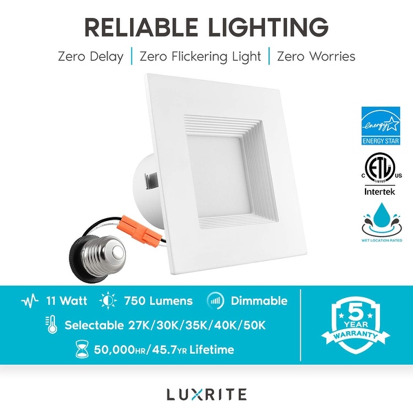 Luxrite 4 Square Recessed LED Can Light Color Temperature Selectable 2700K 3000K 3500K 4000K 5000K 4 Pack On Sale Bed Bath Beyond 30508921