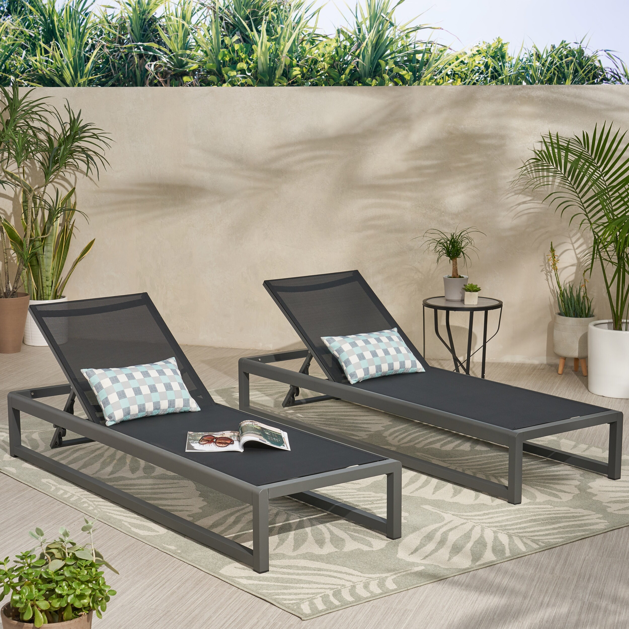 Modesta Outdoor Mesh Chaise Lounges Set of 2 by Christopher Knight Home 76.50 W x 25.50 D x 11.50 H On Sale Bed Bath Beyond 30682720