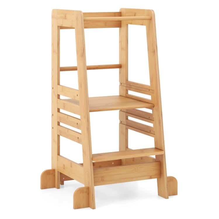 Natural Wicker Adjustable Step Stool for Kids Safe Standing Platform - 21" x 19.5" x 36"