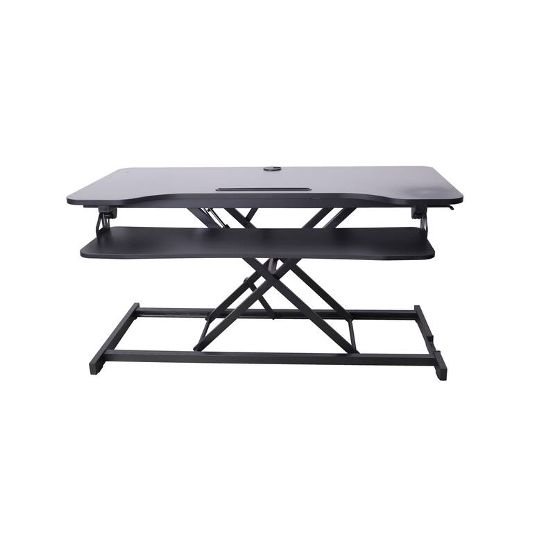 Rocelco 43 in. W Black Height Adjustable Standing Desk Converter Tall Riser with Tablet Slot and Deep Keyboard Tray Platform