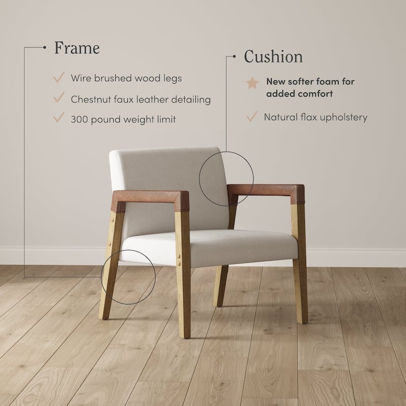 Hudson Upholstered Accent Chair with Faux Leather Arm Upholstery