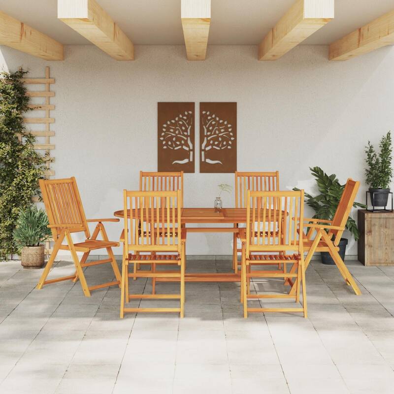vidaXL Outdoor Dining Set Set of 7 Acacia Wood Color Solid Acacia Wood